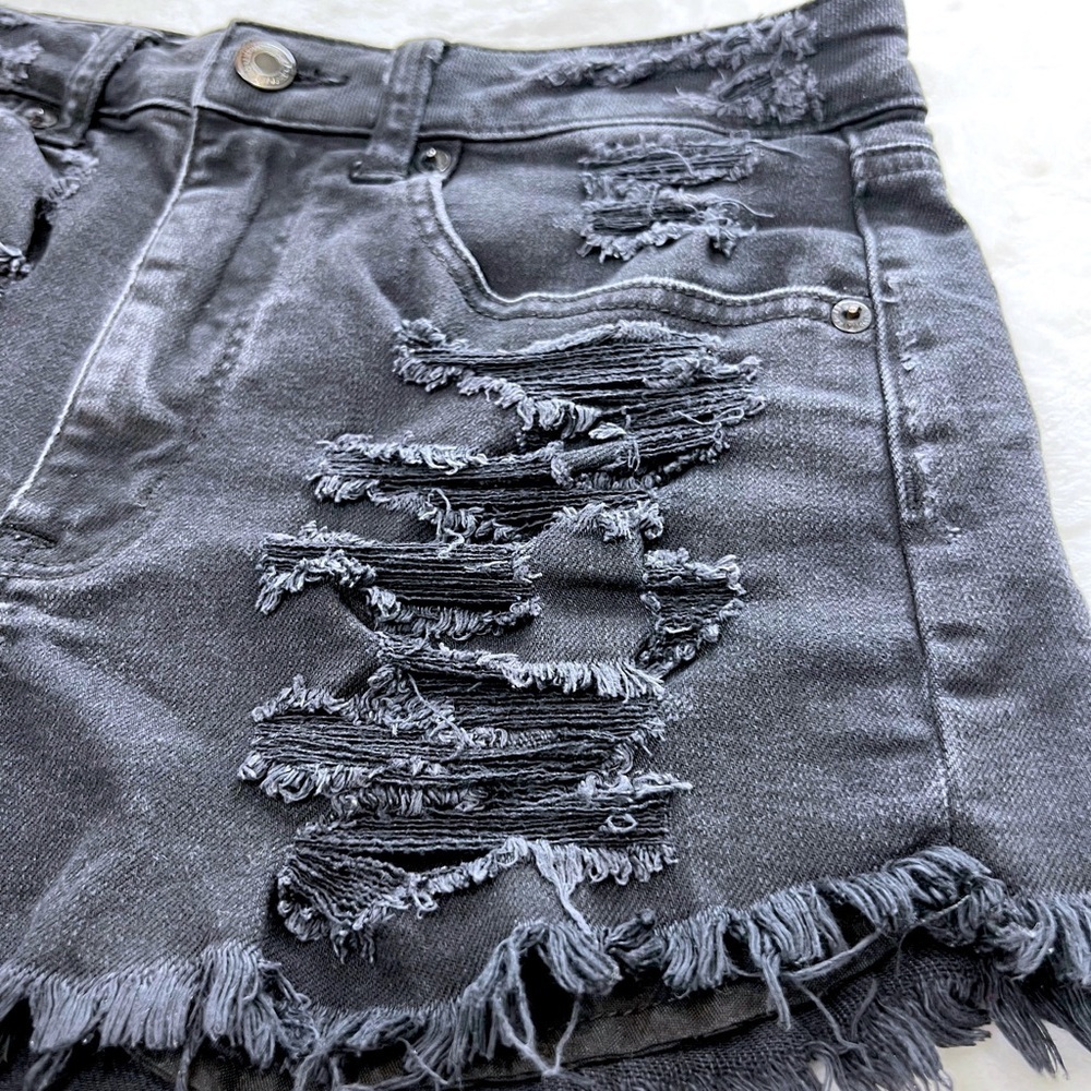 AEO Jean Shorts Distressed Vintage Hi Rise Festival Cut Off Black Denim 6 - Picture 11 of 12